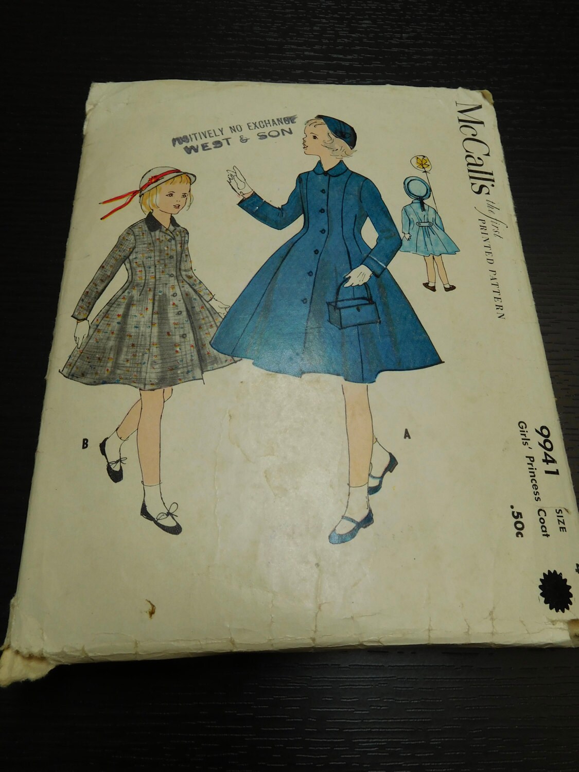 Pattern 9941 Vintage 50's Mccalls #9941 Sewing Pattern Girls Princess Coat Complete ...