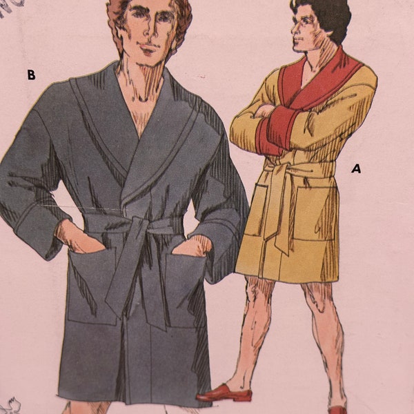 Vintage 80's Kwik Sew #877 Sewing Pattern Men's Robe with Shawl Collar Complete Chest 34 to 44"