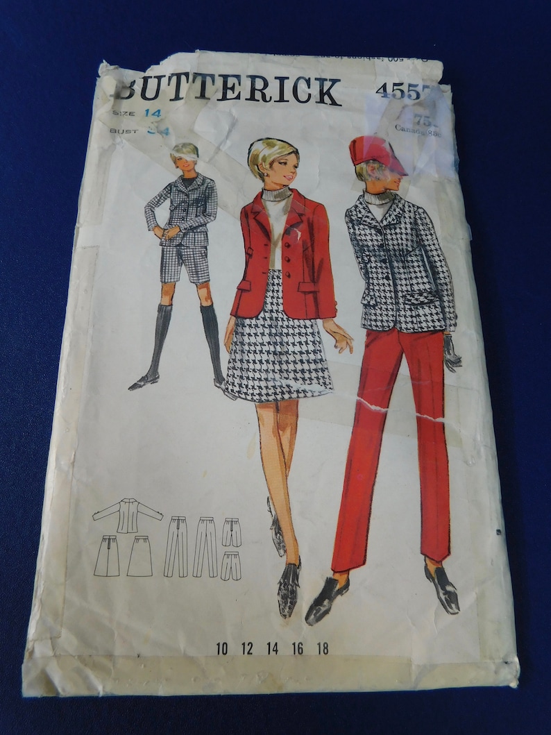 Vintage 60/'s Butterick #4557 Sewing Pattern Women/'s Suit Bermuda Shorts A-Line Skirt Pants Bust 34