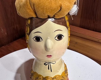 70's Gemma Taccagna Style Lady Head PinCushion Paper Mache
