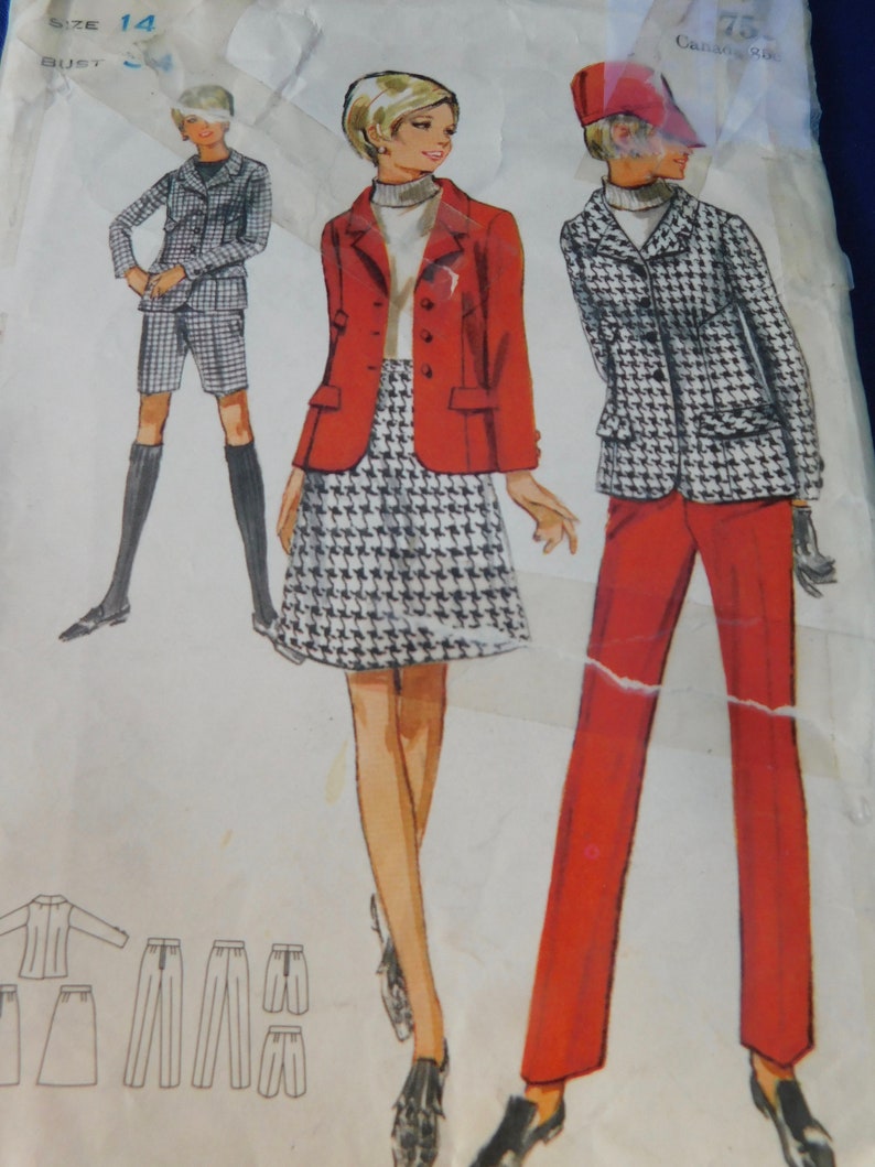 Vintage 60/'s Butterick #4557 Sewing Pattern Women/'s Suit Bermuda Shorts A-Line Skirt Pants Bust 34