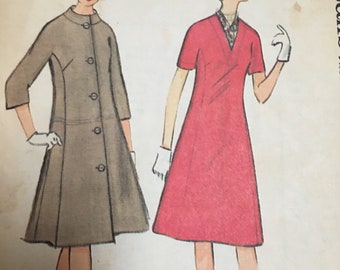 Vintage 60's McCall's #7092  Sewing Pattern Women's V-Neck Dress Princess Cut with Coat Suit Scarf Bust 36"