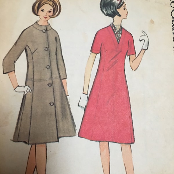 vintage 60's McCall’s #7092 Sewing Pattern Women’s V-Neck Dress Princess Cut with Courge Scarf Bust 36 »