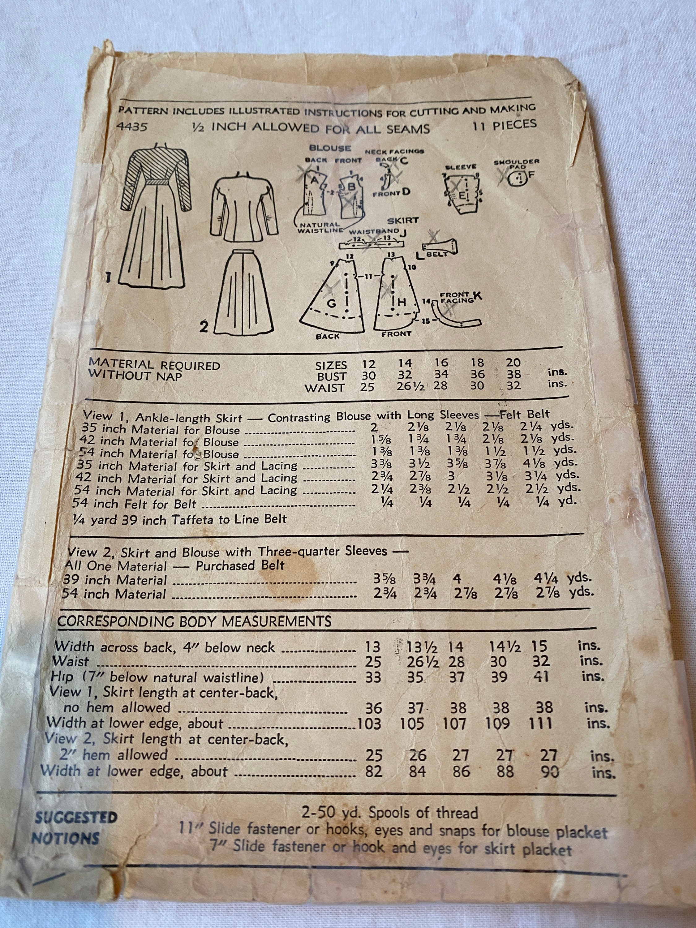 Vintage 40's Advance #4435 Sewing Pattern Mademoiselle Women's Ankle ...