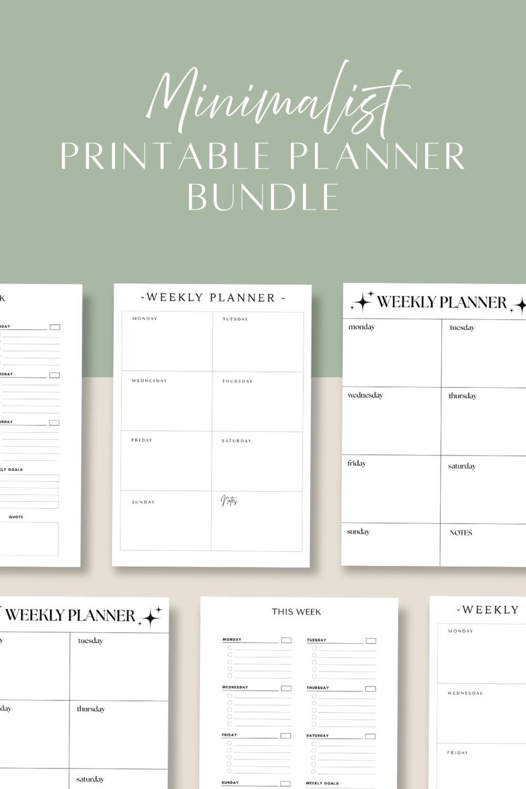 Undated Weekly Planner Printable | Minimalist Design (digital Download ...