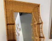 Vtg 60 39 s Rattan Wicker Wall Shelf with Mirror Six Shelves Natural Rattan Color - 38 quot tall