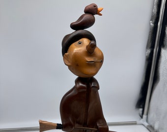 Vintage 70's Romer Wood Carved Statue "Duck Hunter" Figure 12" tall