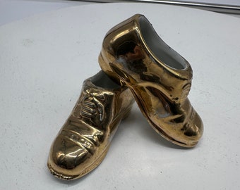 Vintage 60's Ceramic Men's Miniature Gold Dress Shoes  Made in Japan