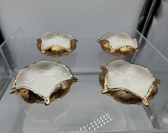 Vintage 60's Dixon Art Studios Ceramic Ashtrays Lot of #4 Trinket Dish in Weeping 24k gold Design  4" round