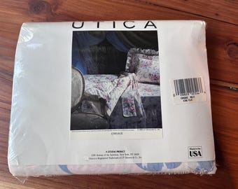 Lençol de cama de casal tamanho king vintage Uttica dos anos 80, estilo "Corsage Multi", 50% algodão/50% poliéster, novo na embalagem.
