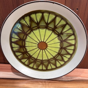 Plato grande Mikasa StoneKraft "Lime Stone" 7808 Green Star Design de los años 70, redondo, 30,5 cm (12").