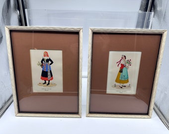 Conjunto de fotos vintage italianas com estampas de trajes étnicos tradicionais, emolduradas, tamanho 9 x 13 polegadas (23 x 33 cm).