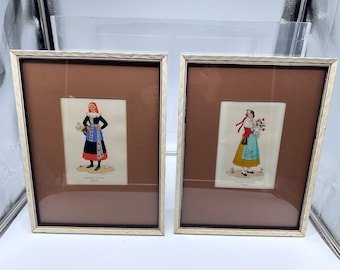 Vintage Picture's Italian Ethnic Traditional Clothing Print's Costume in Wood  Frame's -  9" x 13"