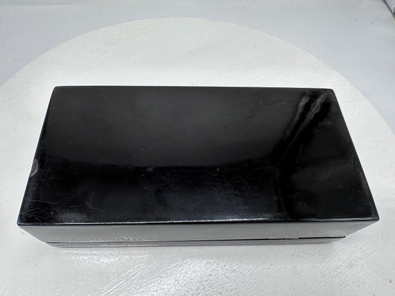 Vintage 70's Black Lacquer Wood Jewelry Box with … - image 7