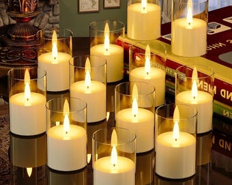 Paquete de 12 velas LED sin llama, velas votivas parpadeantes realistas (función de temporizador)