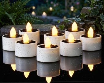 Solar Tea Lights Waterproof, Flameless LED Candles for Fairy Garden Decor, Rechargeable Outdoor Votive, Solar Powered Christmas Lanterns