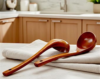 Cucharón grande de madera para sopa, cuchara de cocina de madera natural resistente al calor para servir sopas, guisos, salsas y caldos, utensilio de cocina para cocinar en casa.