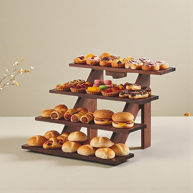 Roll Food Display 2/3/4 Tier Solid Wood Rustic Display Stand – Cupcake & Dessert Tower ...