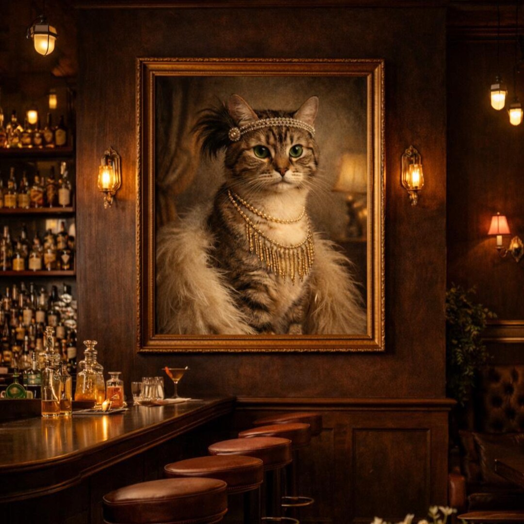 Vintage Burlesque Cat Poster | Retro Cat Wall Art | Printable Digital ...