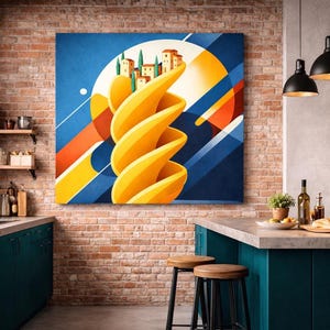 Fusilli Pasta Neo-Constructivist Poster | Bauhaus Kitchen Wall Art | Printable Digital Download | Geometric Food Print