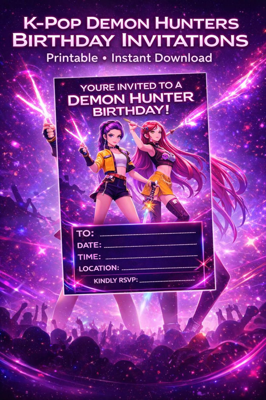 Kpop Demon Hunters Birthday Invitations Printable Party Invite 4