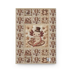 Diario de tapa dura con diseño de patchwork Steampunk de Axolotl, bordado acolchado y globo aerostático. imagen 8