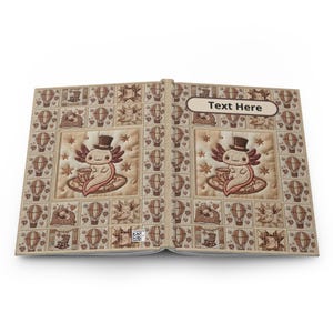 Diario de tapa dura con diseño de patchwork Steampunk de Axolotl, bordado acolchado y globo aerostático. imagen 5