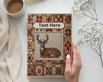 Personalisiertes gestepptes Hirsch-Journal, Hardcover-Tagebuch im Woodland-Stickereistil