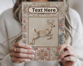 Personalisiertes gestepptes Hirsch-Journal, Hardcover-Tagebuch im Woodland-Stickereistil