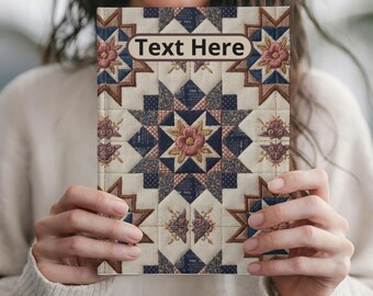 Cuaderno de tapa dura con estampado de estrellas de colcha vintage, cuaderno de escritura con patchwork