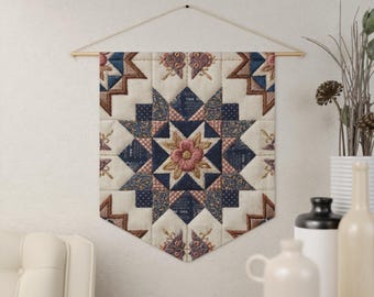 Vintage Star Quilt Stickerei Faux Style Patchwork Wandbanner, Landhaus Gedruckt Stoff Wand Kinderzimmer Wanddekoration (18 "x 21")