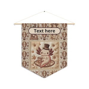 Steampunk Axolotl Wimpelkette | Vintage Heißluftballon gestickte Faux bedruckte Stoffwand Banner Bild 3