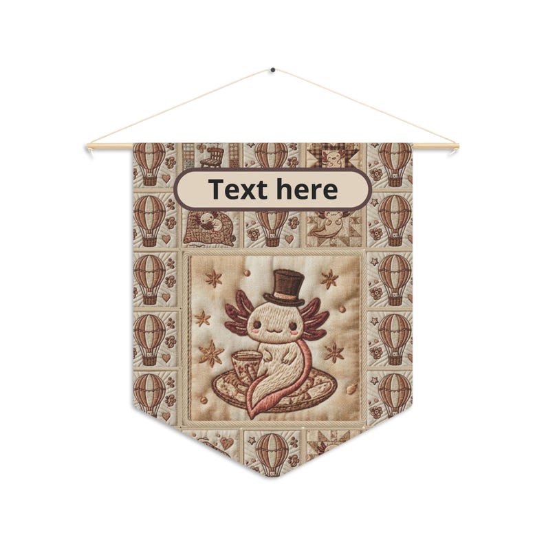 Steampunk Axolotl Wimpelkette | Vintage Heißluftballon gestickte Faux bedruckte Stoffwand Banner Bild 3