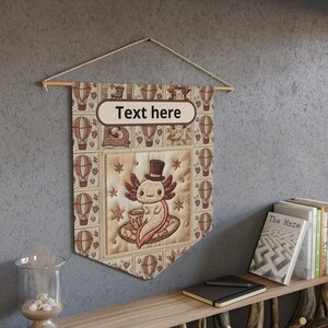 Steampunk Axolotl Wimpelkette | Vintage Heißluftballon gestickte Faux bedruckte Stoffwand Banner Bild 2
