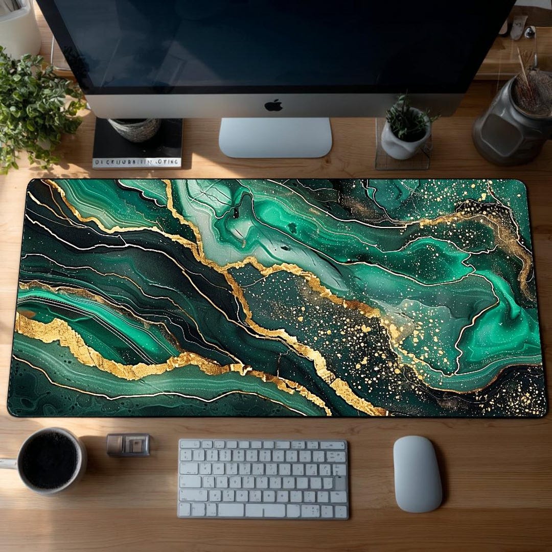Emerald Gold Marble Desk Mat | Non-slip Neoprene - Etsy