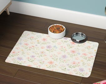 Matunderlägg för husdjur med pastellfärgade vildblommor | Dekorativ bordsunderlägg 12x18