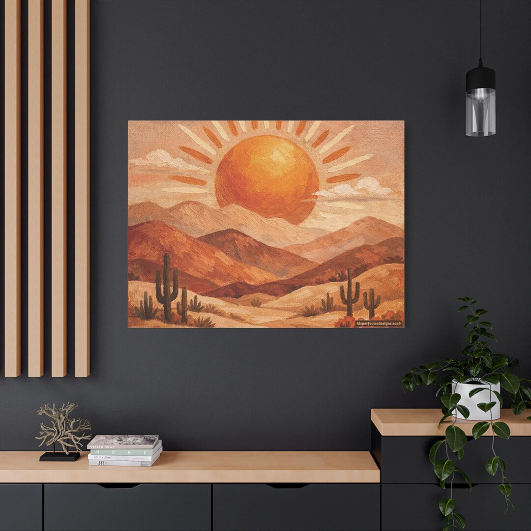 Boho Sun & Mountains Matte Canvas Wall Art | Desert Landscape - Etsy
