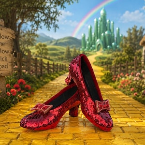 Wizard of Oz Ruby Slippers Replicas, Dorothy Cosplay Shoes, Sequin Heels