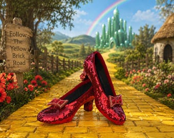 Wizard of Oz Ruby Slippers Replicas, Dorothy Cosplay Shoes, Sequin Heels