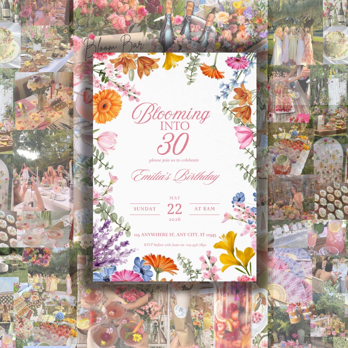 Floral Birthday Invitation Template | Blooming Into 30, Editable Canva ...