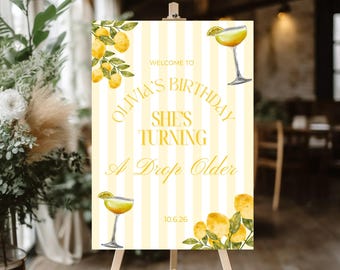 Lemon Drop Birthday Welcome Sign A3 | Hand-Painted Lemons, Cocktail Illustrations (Digital Download)