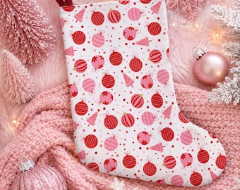Cute Pink Winter Stocking | Pink Ornament Christmas Stockings For Her For Him Xmas Holiday Girly Feminine Stocking Stuffer Gift Decor