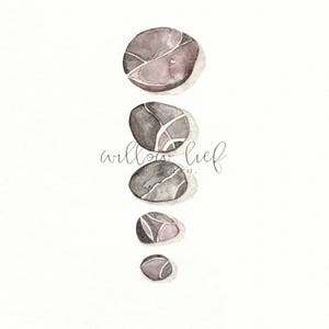 David&#39;s 5 Smooth Stones, nature art,  Watercolor Print, wall art, printable, instant download