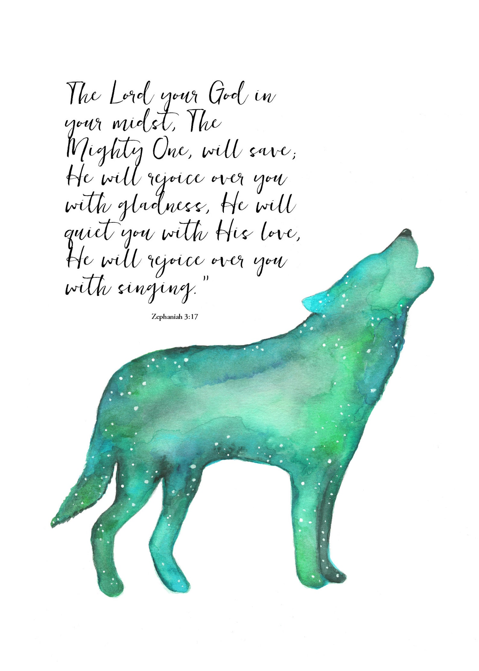 Wolf Galaxy bible verse Wolf watercolor printable art Etsy