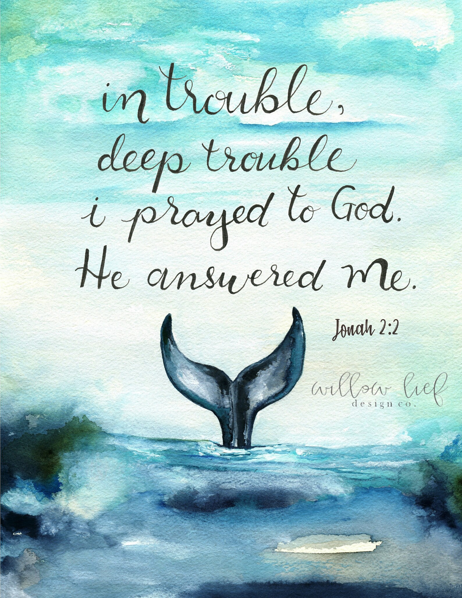 Jonah Whale Tail Bible Verse Whale Tail Watercolor Etsy
