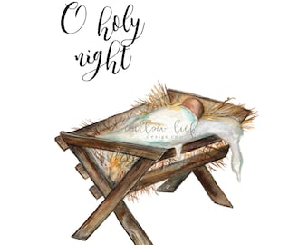 O Holy night, Baby Jesus Painting, Manger, Watercolor, Printable Art, Printable Watercolor, Instant Download