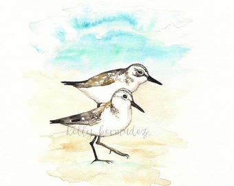 Sandpiper Love, Love Birds, Romance, watercolor printable,  watercolor, beachy,  Artist Kelly Bermudez