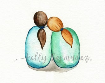 Sister Friend  Watercolor, Sister painting, Printable Art, Printable Watercolor, Instant Download