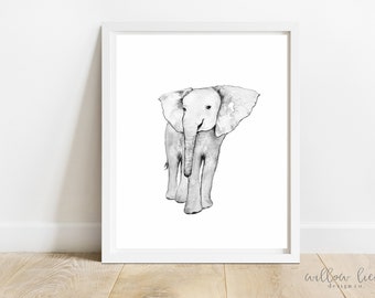 Baby Elephant Watercolor, minimal nursery art, Safari Wall Art, Art Print, modern wall art, Printable Art, Printable, Instant Download