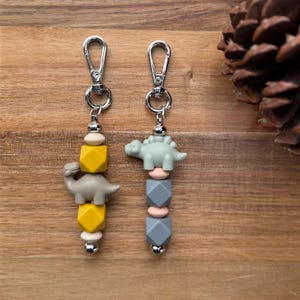 Dinosaur Keychain: Silicone Stegosaurs, Brachiosaurus | Dino Lover Charm | Toddler Backpack Zipper Pull